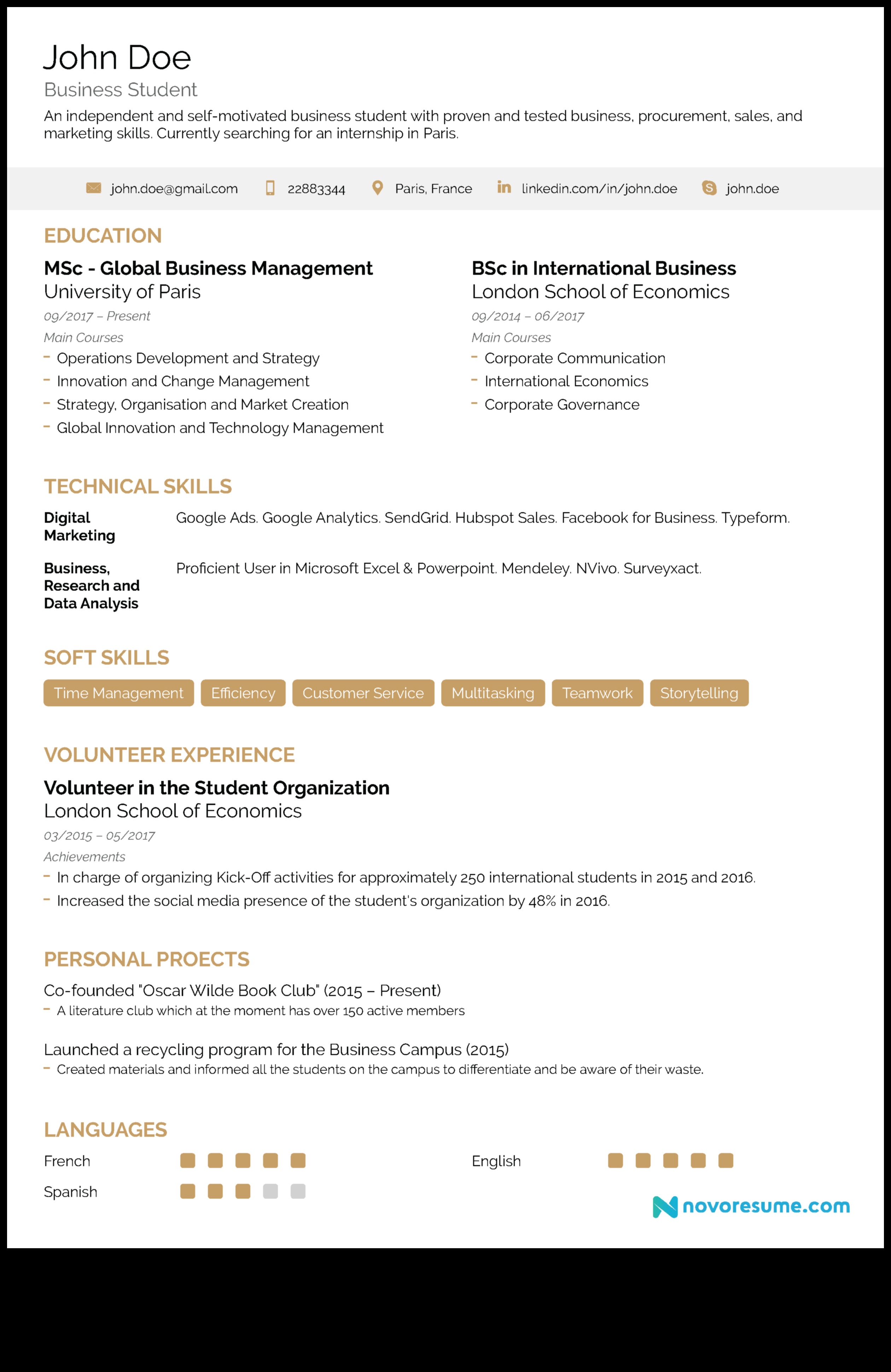 how to make resume for internship