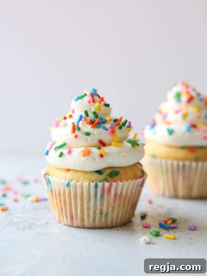 Δύο τέλεια funfetti cupcakes βανίλιας