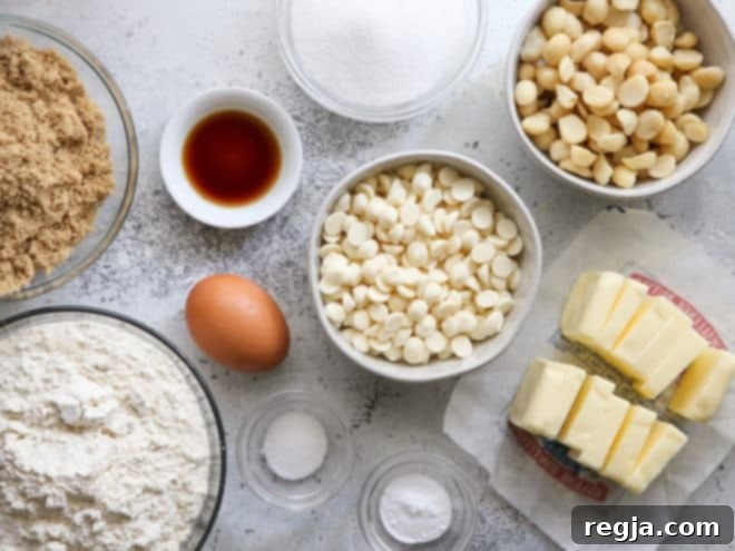 Υλικά για cookies λευκής σοκολάτας με macadamia