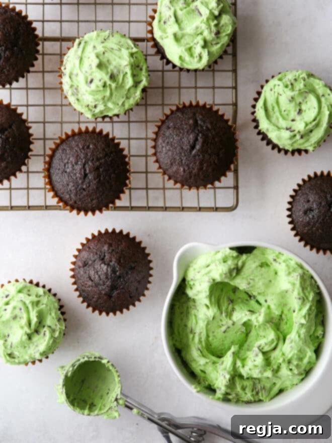 Διακόσμηση σοκολατένιων κεκακιών με frosting μίντ σοκολάτα τσιπ