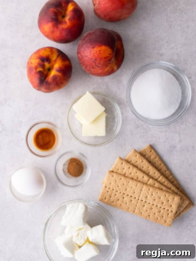 Γεμιστά Ροδάκινα Cheesecake με Τραγανό Μπισκότο 4 Τα υλικά για τα γεμιστά ροδάκινα με cheesecake μετρημένα