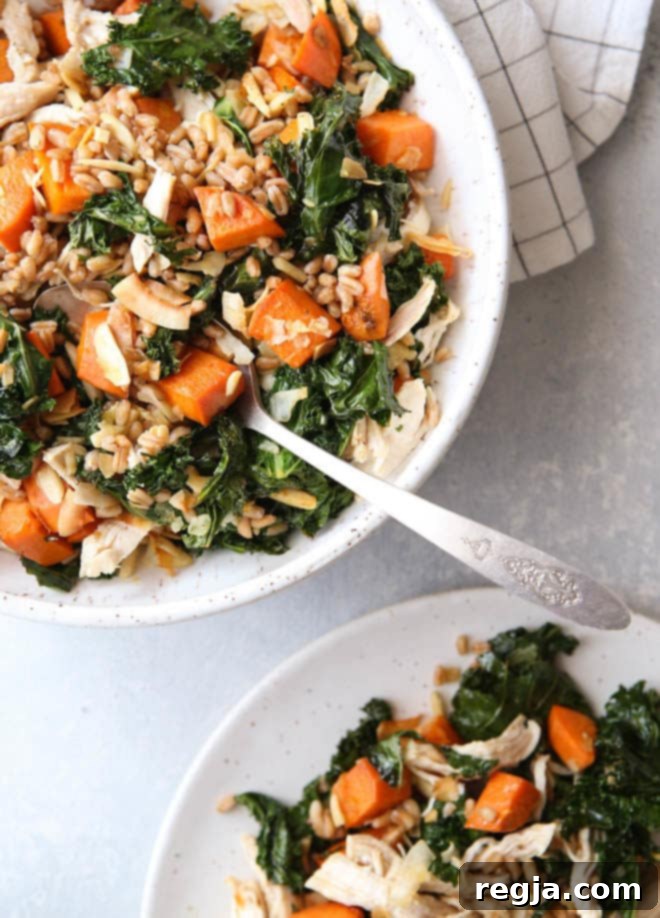 Αυτό το Farro Bowl με κοτόπουλο, kale και γλυκοπατάτες είναι ένα από τα αγαπημένα μου υγιεινά γεύματα!