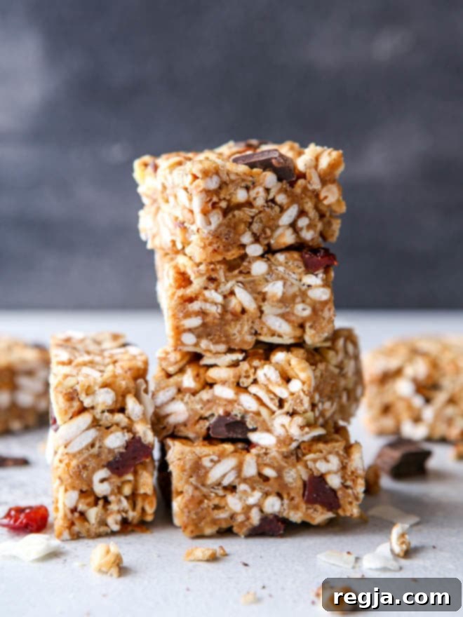 No-bake cereal bars with dried cherries, almonds, and coconut