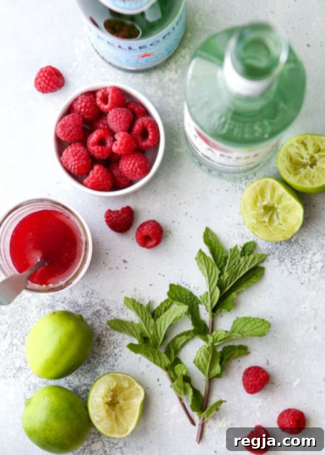 Αυτό το δροσερό κοκτέιλ Mojito με σμέουρα, φτιαγμένο με ρούμι, μέντα, λάιμ και φρέσκα σμέουρα, είναι ιδανικό για τις καλοκαιρινές σας στιγμές χαλάρωσης!