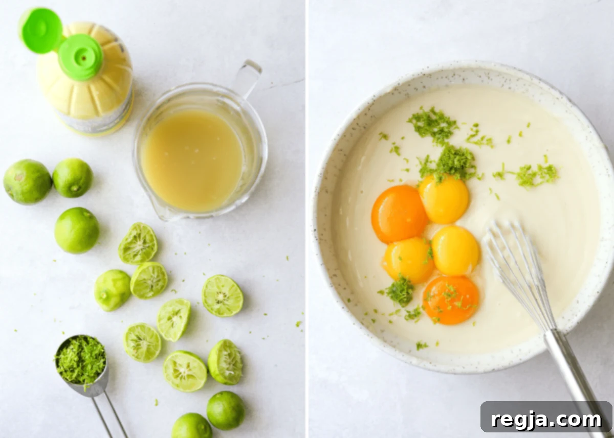 Στύψιμο key limes και ανάμειξη γέμισης Key Lime Pie