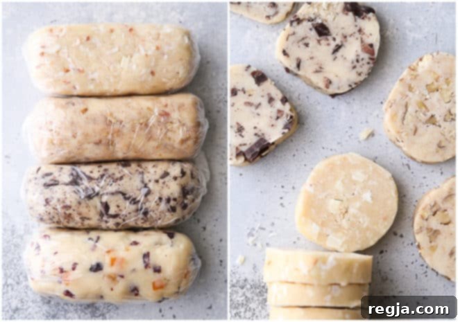 Ρολά ζύμης shortbread, κομμένα σε ροδέλες