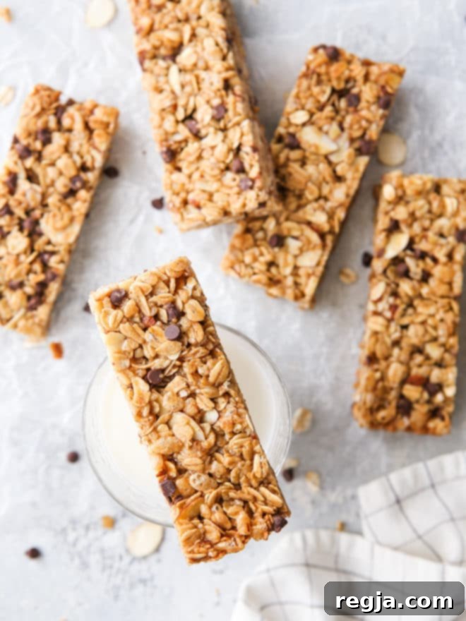 These homemade chewy chocolate chip granola bars are sweet and satisfying, and so much better than store-bought!