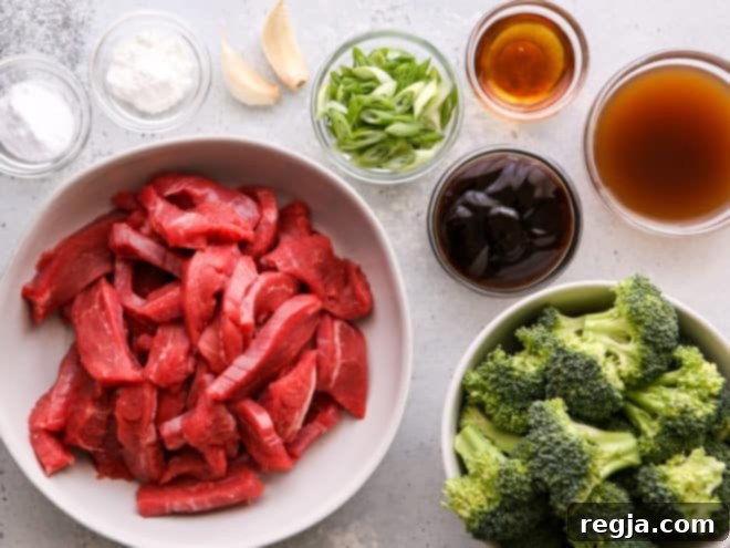 Συστατικά για βοδινό και μπρόκολο stir fry
