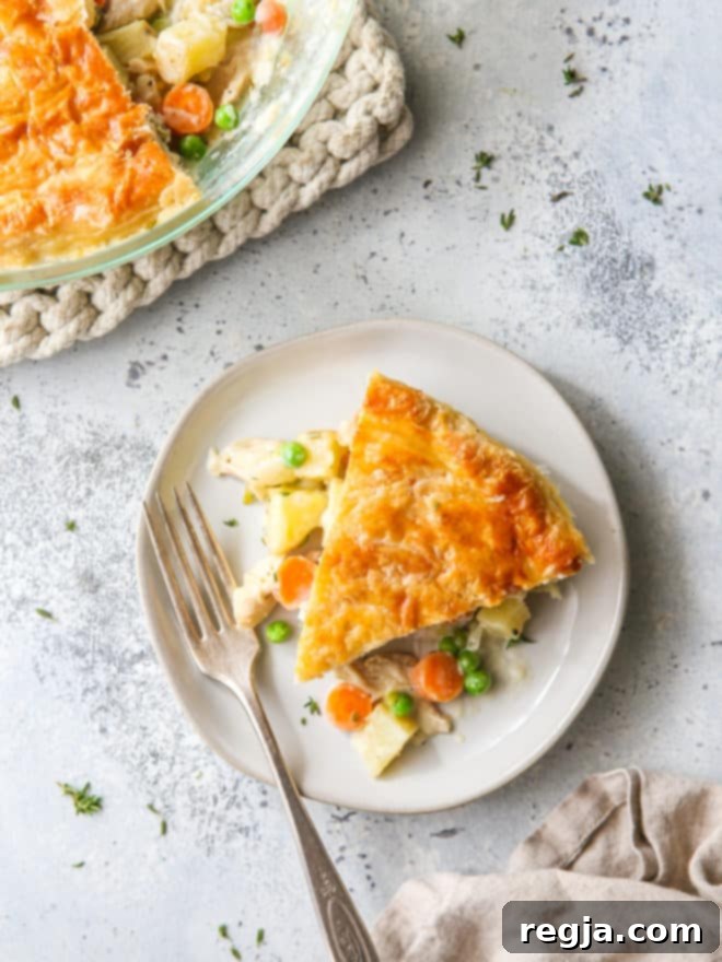 chicken pot pie slice on a plate