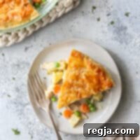 Πίτα Κοτόπουλου 9 chicken pot pie slice on a plate