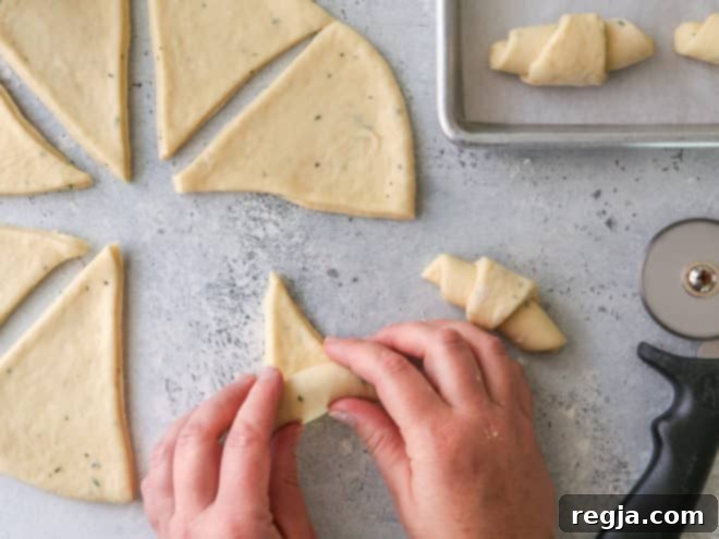 rolling up herb dinner crescent rolls