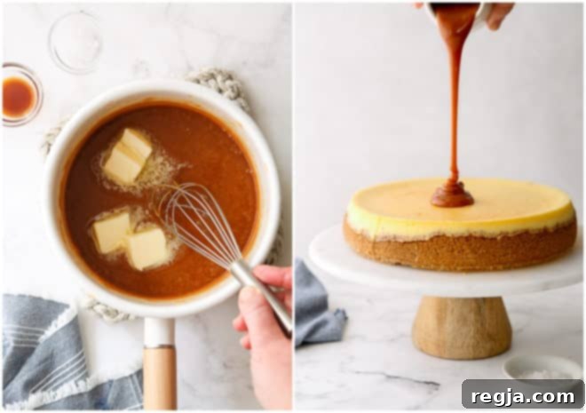 παρασκευή σάλτσας καραμέλας και επικάλυψη cheesecake