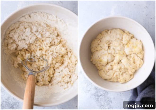 mixing dough for no-knead breadsticks