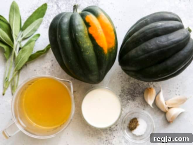 Υλικά για ψητή κολοκύθα acorn με σάλτσα κρέμας φασκόμηλου