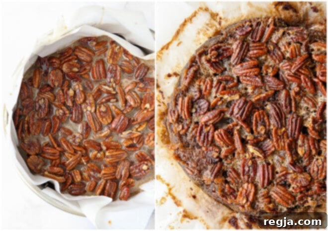 Μπράουνις Πεκάν Πάι 7 Pecan Pie Brownies πριν και μετά το ψήσιμο