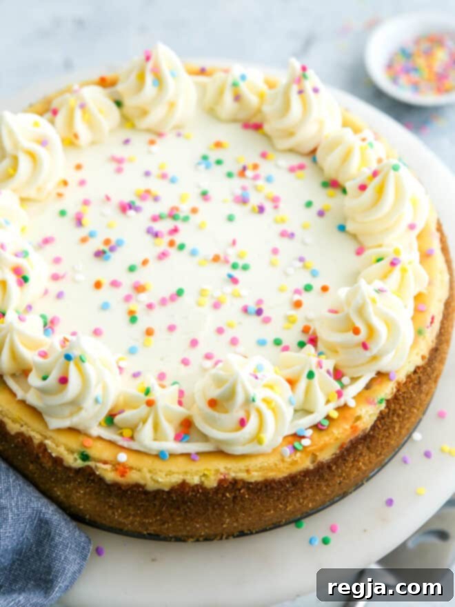 Τσιζκέικ Ουράνιο Τόξο 2 Κοντινό πλάνο funfetti cheesecake με πολύχρωμη τρούφα