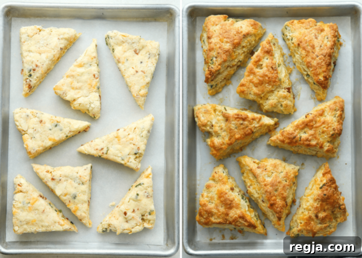 Αλμυρά scones πριν και μετά το ψήσιμο