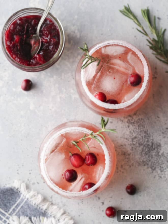 Αφρώδες Κράνμπερι Τζιν 4 Κοκτέιλ Cranberry Gin Fizz φτιαγμένα με περισσευούμενη σάλτσα κράνμπερι