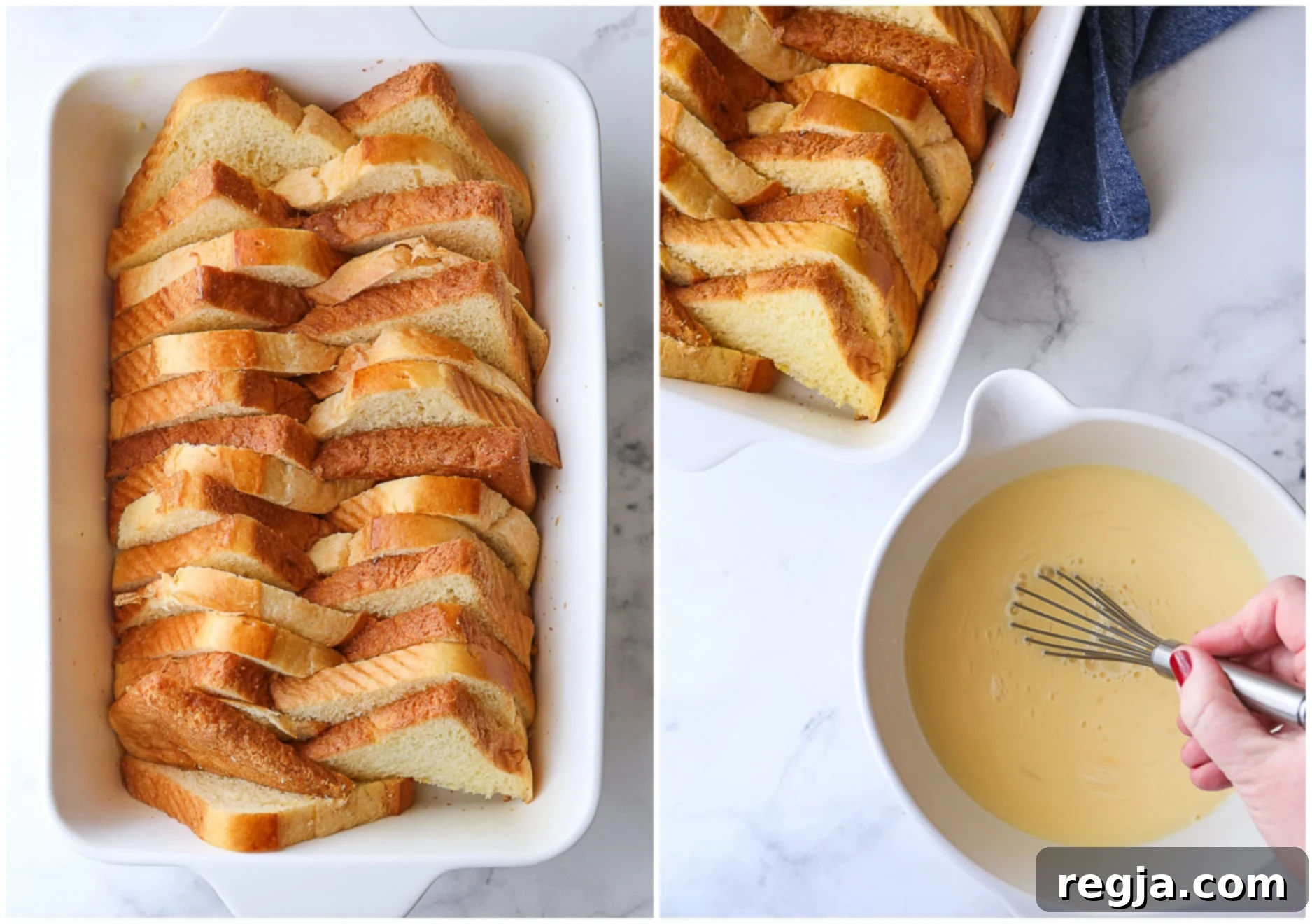 Στρώνετε τις φέτες ψωμιού για ψητό French Toast στο ταψί
