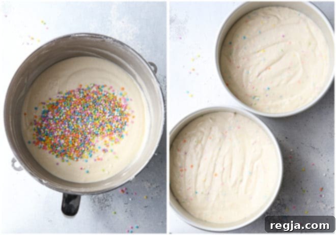 Στρώσεις τούρτας Funfetti έτοιμες για ψήσιμο