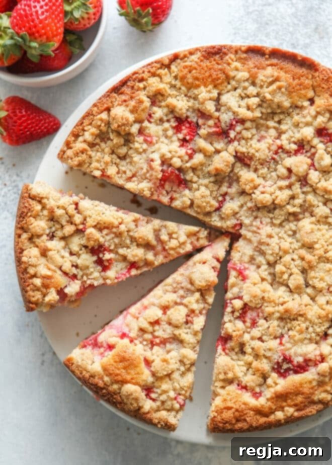 Strawberry rhubarb coffee cake with streusel topping